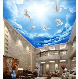 3D photo custom ceiling mural wallpaper interior decoration Blue sky white dove flying living room bedroom ceiling zenith mural wallpaper