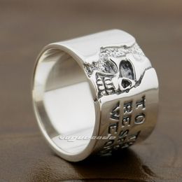Wholesale- Silver Motto On Wide Skull Mens Rocker Punk Ring 8Y006 US 7.5~10 Free Shipping