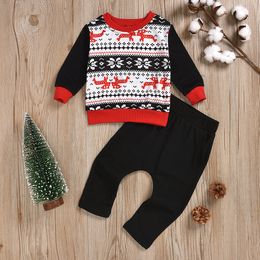 Boy Kids Christmas Clothing Sets long sleeve O-neck Deer Print Shirt + pants Clothing Sets Chirstmas 2 pcs sets Outwear clothing