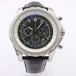 Motoren Neue Qualität B06 B01 A25362 Chronograph Batteriewerk Quarz Schwarzes Zifferblatt Herrenuhr Silber Lederarmband Herrenarmbanduhren