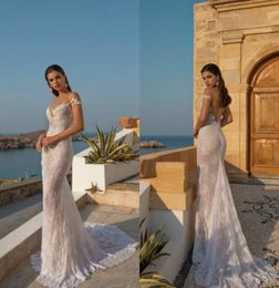 Lian Rokman Mermaid Wedding Dresses Lace Appliques Off The Shoulder Trumpet Wedding Dress Sweep Train Backless Robe De Mariee