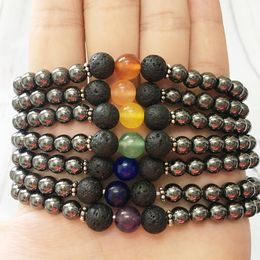 MG0484 6 mm Hematite 7 Chakra Bracelet Natural Lava Stone Energy Protection Bracelet Women`s Wrist Mala Bracelet Wholesale