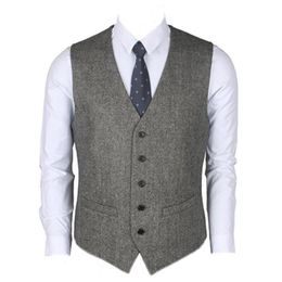 2019 Wool Groom Vests Fashion Grey Wedding Waistcoat Five Button Slim Fit Mens Vests For Prom Custom Made