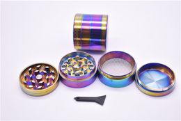 Hot Selling Ice Blue Grinder Rainbow Grinders 40mm 4 Pieces Herb Grinder Magnet Top Zinc Alloy Material Sharp stone Grinders