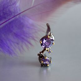 Fashion-Irregular Purple Stone Ring Gun Black Jewellery Brass Finger Rings Size 7/8/9 Ladies Latest Jewelry