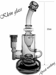 2020 9 Inch Tall Klein glass bong Dab Rig Glass Klein Oil Rigs Recycler Smoking water pipe Clear dab rigs joint size 14.4mm