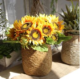 7 Heads Silk Sunflower Artificial Flower Fake Flores Bouquet Simulation Plastic Flowers Decorate Party Wedding Decoration