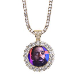 New Custom Photo Memory Medallions Pendant Necklace With Rope Chain Hip Hop Jewellery Personalised Cubic Zircon Chains Gifts