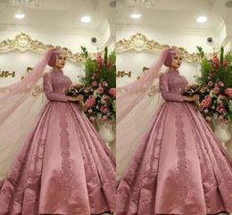 2019 High Neck Muslim Wedding Dresses With Long Sleeve Ball Gowns Wedding Dress Applique Draped Bridal Gowns Special Occasion Dress Women