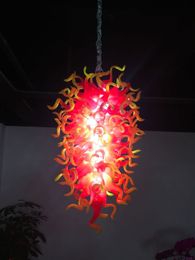 Pretty Yellow and Red Colour Hand Blown Chandelier Flower Shape Glass Pendant Lamp Home Dec LR1298