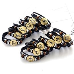 Fashion Classic Twelve constellation charm horoscope bracelets leather bracelet punk jewelry 12 styles