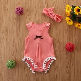 Kids Designer Clothes Baby Girls Ball Rompers Headband Clothing Sets Summer Sleeveless Triangle Jumpsuits Bowknot Hairband Suits B858