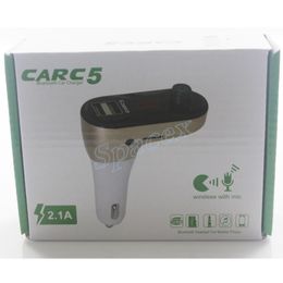 Wholesale CAR C5 Bluetooth MP3 Transmitter Wiith USB Car Charger Car Kit AUX Hands Free FM Adapter With Retail Package