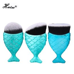 Halu 3Pcs Mermaid Shaped Makeup Brush Set Big Fish Tail Foundation Powder Eyeshadow Make-up Brushes Contour Blending Cosmetic Brushs
