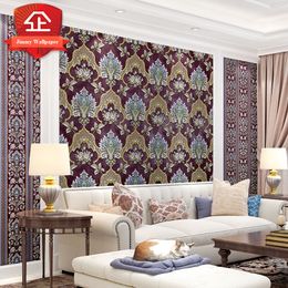 Luxury Vintage Damask American style vinyl Wallpaper Embossed Wall Paper For Bedroom Living Room TV Background Wall Covering PVC
