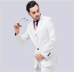 White Slim Fit Groom Tuxedos Notch Lapel Center Vent Groomsmen Mens Wedding Dresses 2020 Excellent Man Suit(Jacket+Pants+Vest)
