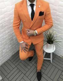 Popular Peak Lapel Groomsmen Double-Breasted Groom Tuxedos Men Suits Wedding/Prom Best Man Blazer ( Jacket+Pantst+Tie) Y04