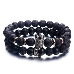Hot Trendy Lava Stone Pave CZ Imperial Crown And Helmet Charm Bracelet For Men Or Women Bracelet Jewelry Pulseira hombres