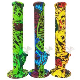 Tall Silicone Straight Tube Bong 355mm Cool Silicon Water Pipes For Smoking Unbreakable Water Bong Smoking Pipe Rig with glass bowl