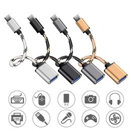 20CM Fabric Braided Nylon OTG Data Host Cable Type C USB-C OTG Adapter For Samsung galaxy i9300 S3 S4 HTC sony Xiaomi Huawei Android phones