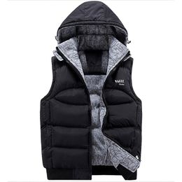 Gilet casual caldo senza maniche da uomo Giacca con cappuccio in cotone Gilet con cerniera maschile Gilet in cotone spesso Cappello Top caldo con cappuccio