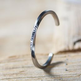 Fashion-Silver Engraved Never Give Up Cuff Bangle for Man and Women Punk Bangle Bracelet Titanium Steel Jewellery SS-099