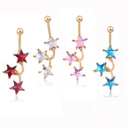 Sexy Star Red Colour Wasit Belly Dance Crystal Body Jewellery Stainless Steel Rhinestone Navel & Bell Button Piercing Dangle Rings for Women