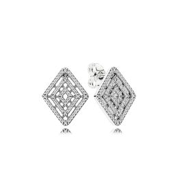 Glamour Geometric Line Stud Earrings For Pandora Original Box Set 925 Sterling Silver CZ Diamond Lady Stud Earrings Valentine's Day Gift
