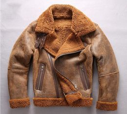 brown Cold resistant jacket AVIREXFLY Men leather jackets Sheep shearing fur ykk zipper Flocking sheepskin genuine leather