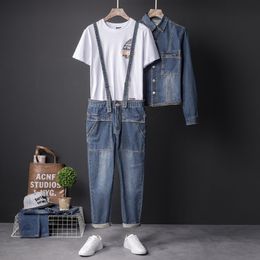 Men's Jeans Streetwear Blue Men Jumpsuit Vintage Detachable Zipper Mens Overalls Multi Pockets Tooling Denim Romper YT5023112441