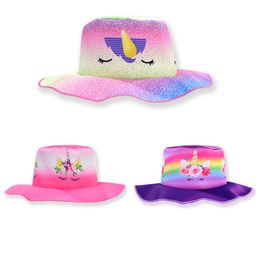 Unicorn Bucket Hat kids Holographic Festival Party Sun l Hat Cap Accessories For Girls Truck Hat LJJK1758
