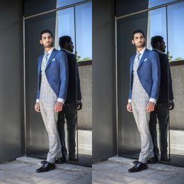 High Quality Designed Wedding Tuxedos One Button Damier Cheque Shawl Lapel Slim Groom Wear Groomsman Suit Best Man Suits (Jacket+Vest+Pant)