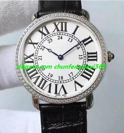Luxury Watch 2 Style 40mm Quartz Argent Mens Watch DIAMONDS Bezel Leather Strap Fashion Men's Watches Wristwatch
