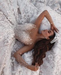 Lüks uzun kollu gelinlik vestidos de noiva balo elbisesi çiçekler kristal boncuk artı boyutu gelinlik gelin elbisesi robe265w