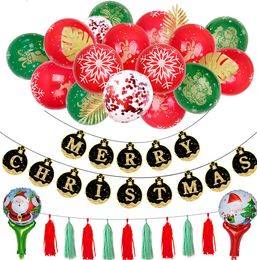 Christmas balloons 12 inch hot gold red green printing x'mas balloon black gold paper cards Christmas flag balloon decorative chain