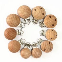 Natural Color Baby Pacifier Clips Round Wood Metal Soother Dummy Nipples Holders Infant Charm Nipple Clasps Toy Clips
