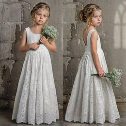 Hot Sale Bohemia Lace Flower Girl Dresses For Beach Wedding Pageant Gowns Backless Floor Length Boho Kids Communion Dress