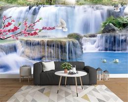 3d Wallpaper Mural Beautiful Plum Blossom Large Waterfall Scenery Living Room Bedroom Beautifully Decorated Wallpaper