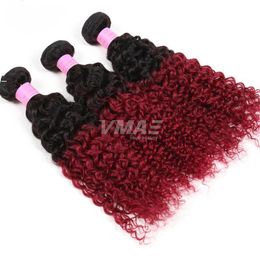 Brazilian Virgin Hair Kinky Curly Wave VMAE Ombre 1B Burgundy Red Brazilian Hair Extension weave Bundles 3pcs