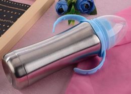 8oz sippy Baby Milk Bottle Stainless Steel with Handle Portable Kids Mugs Double Wall Vacuum Insulated Feeding Nursing Bottle A10