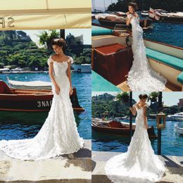 Luxury Mermaid Wedding Dresses Lace 3D Floral Appliqued Sweep Train Off The Shoulder Beach Wedding Dress Plus Size Boho Bridal Gowns Country