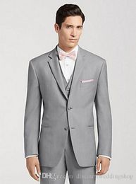 Latest Design Light Grey Groom Tuxedos Two Button Man Work Suit Mens Prom Dress Blazer Party Suits (Jacket+Pants+Vest+Tie) J620