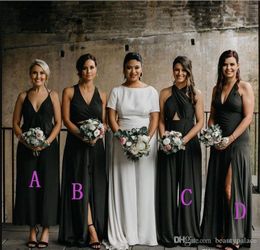 New Amazing Sexy Black A Line Bridesmaid Dresses V Neck Sleeveless Floor Length Chiffon Long Wedding Guest Maid Of Honour Gowns Plus Size