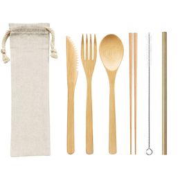 Bamboo knife fork spoon travel sets cutlery disposable 100% degradable eco friendly for outdoor and picnic