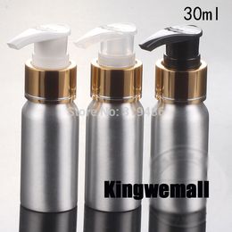 Free shipping 30ml Aluminium small bottles cream bottle containers with gold lotion pump 300pc/lot