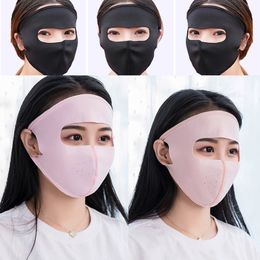 Breathable Thin Ice Silk Full Face Mask For Women UV Protection Cycling Solid Colour Washable Earloop Respirator