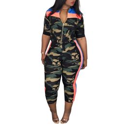 2 Piece Set Women Camouflage Top And Pants Two Piece Set Women Fitness Zipper Outfits For Summer Clothes Pants