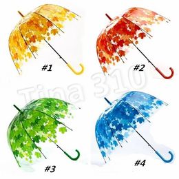 new Woman Transparent Umbrella Fresh PVC Mushroom Green Leaves Arch Umbrella Child Long Handle Rain Umbrella Household SundriesT2I5546