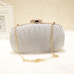 Sparkly Champagne Bridal Hand Bags Solid Shell Clutches For Wedding Jewelry Four Colors Prom Evening Party Shoulder Bag311i