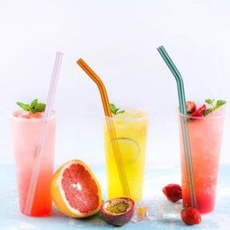 8*200mm Eco-friendly glass drinking straw bent straws Reusable Straws recycling for kids adults Juice Party Bar Accessories YD0621